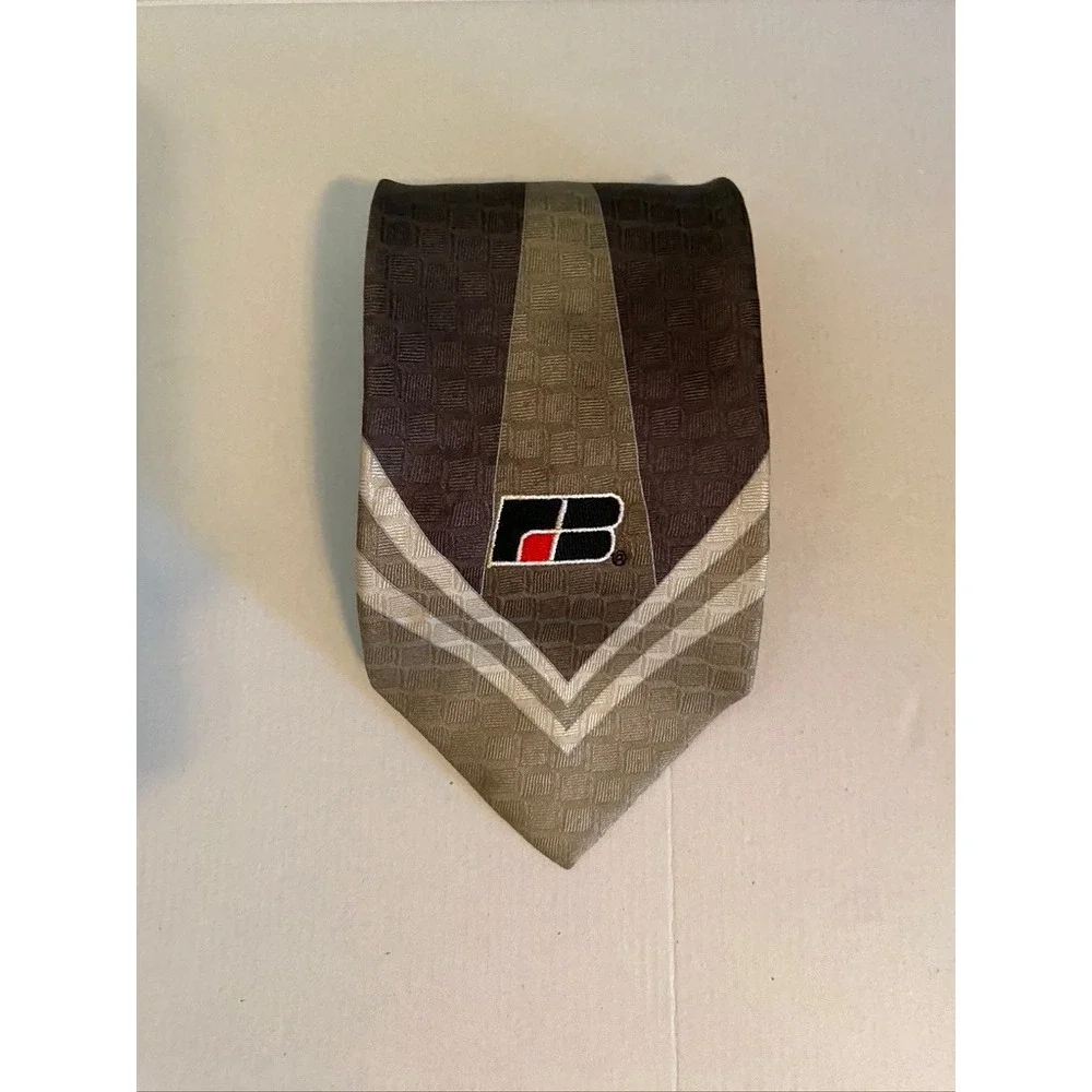 Alberto Zerra Rome New York Mens Tie Brown Geometric FB Logo Silk Blend 4 Inch